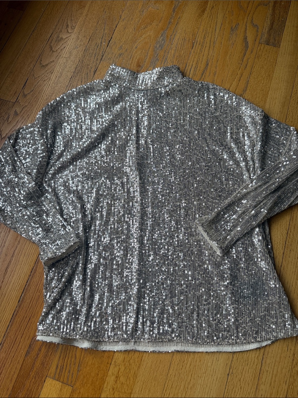 H&M Silver/Taupe and Sequin Mock Neck Top